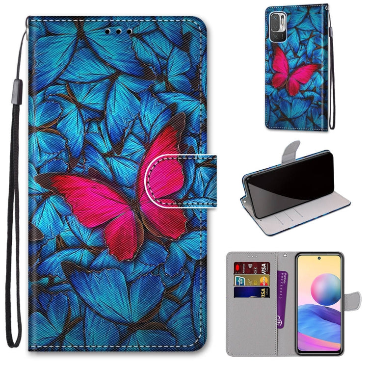 Phone wallet case with PU leather flip cover, wrist strap, and blue pink leaf pattern; card slots.