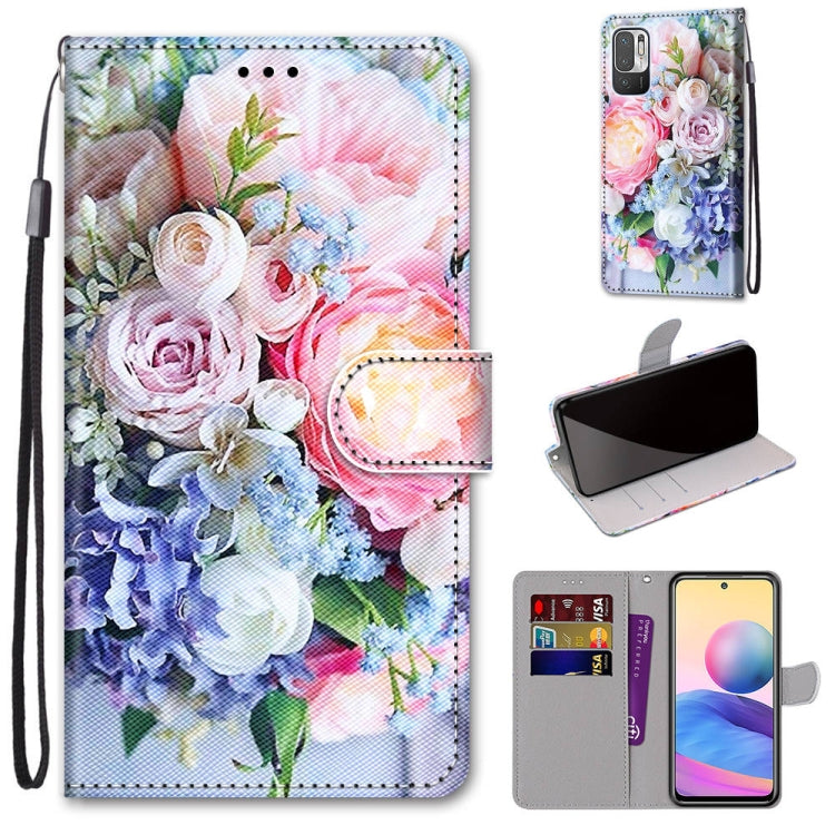Floral roses flip PU leather phone wallet case with card slots and wrist strap