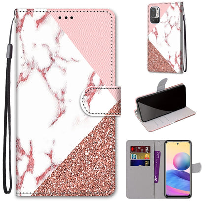 Glitter marbled pink-white flip PU leather phone wallet case with card slots and strap