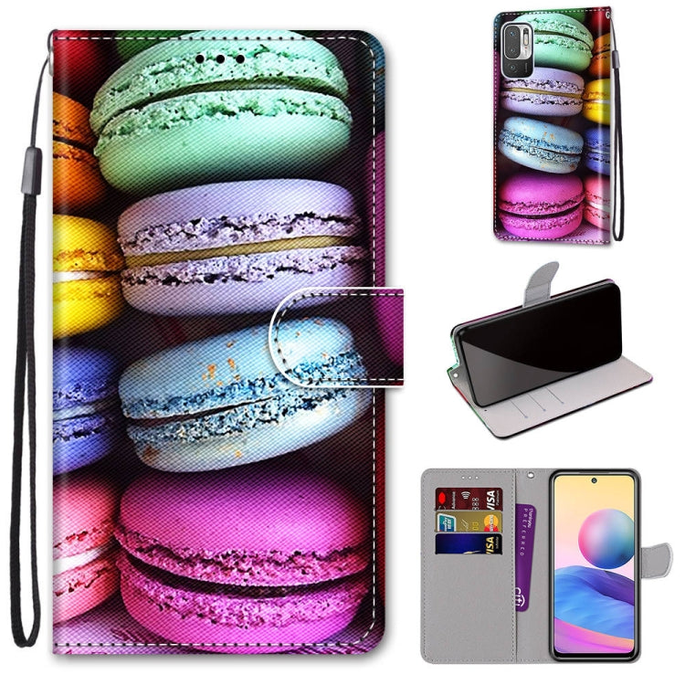 Colorful macarons flip PU leather phone wallet case with card slots and wrist strap