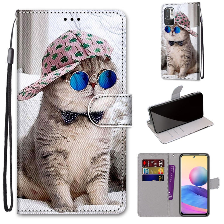 Cat wearing hat and sunglasses flip PU leather phone wallet case with card slots