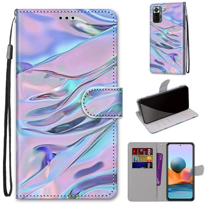 Iridescent blue-pink wave flip PU leather phone wallet case with card slots and wrist strap