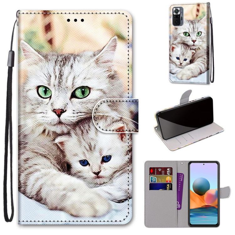 PU leather phone wallet case with lanyard, white cat print and flip cover