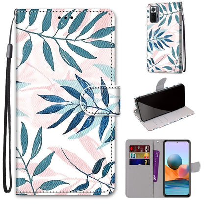 PU leather phone wallet case with lanyard, teal leaf print and flip cover