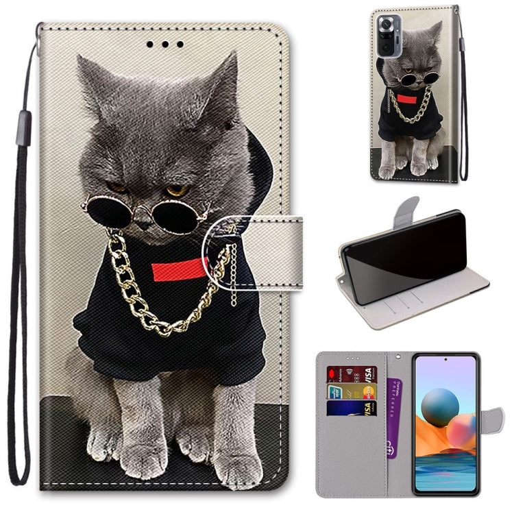 PU leather phone wallet case with lanyard, gray cat with glasses print and flip cover
