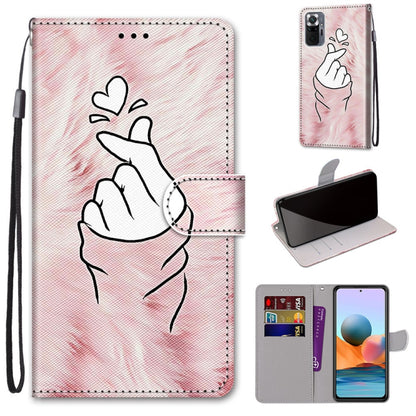 PU leather phone wallet case with lanyard, pink heart hand outline print and flip cover