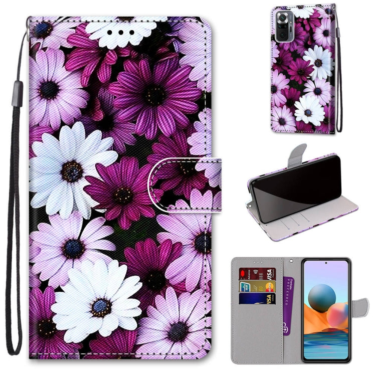 PU leather phone wallet case with lanyard, purple and white flower print and flip cover