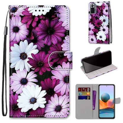 PU leather phone wallet case with lanyard, purple and white flower print and flip cover