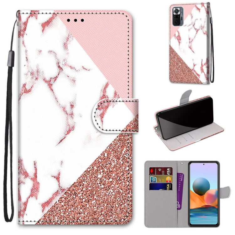 White pink and rose-gold glitter phone wallet case with flip cover, card slot, wrist strap.
