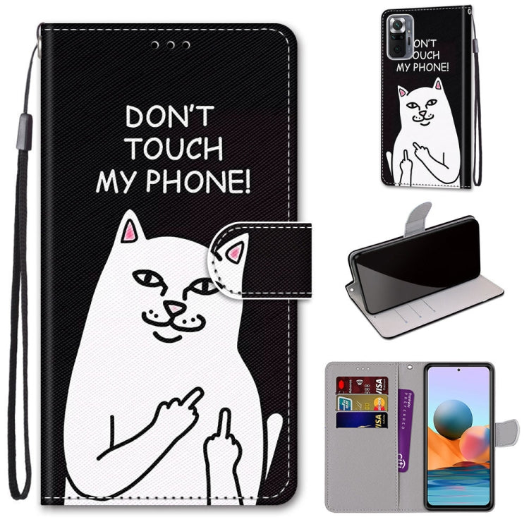Black phone wallet case with white cat graphic, flip cover, card slot, and wrist strap.