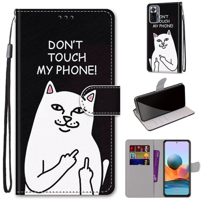 Black phone wallet case with white cat graphic, flip cover, card slot, and wrist strap.
