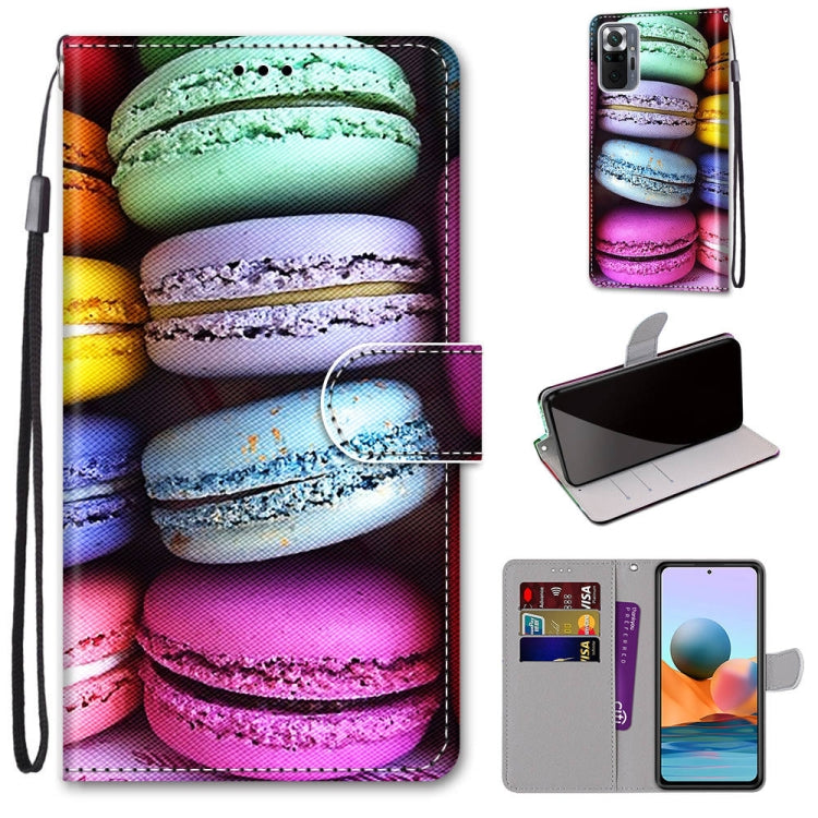 Colorful macarons phone wallet case with flip cover, card slot, and wrist strap.