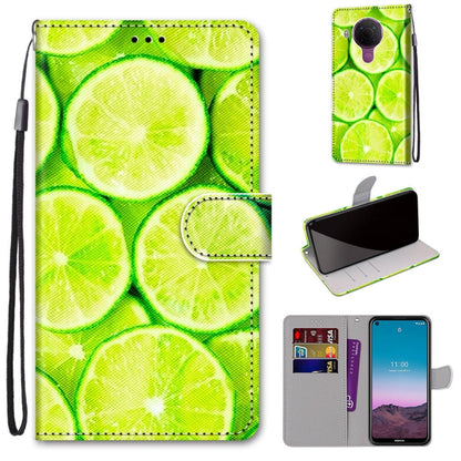 Bright green lime fruit phone wallet case with flip cover, card slot, and wrist strap.