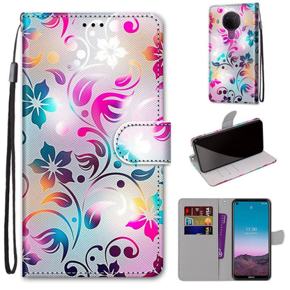 Colorful floral PU leather phone wallet case with wrist strap, card slots, flip cover