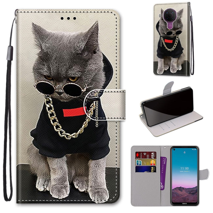 Cat portrait PU leather phone wallet case with wrist strap, card slots, flip cover