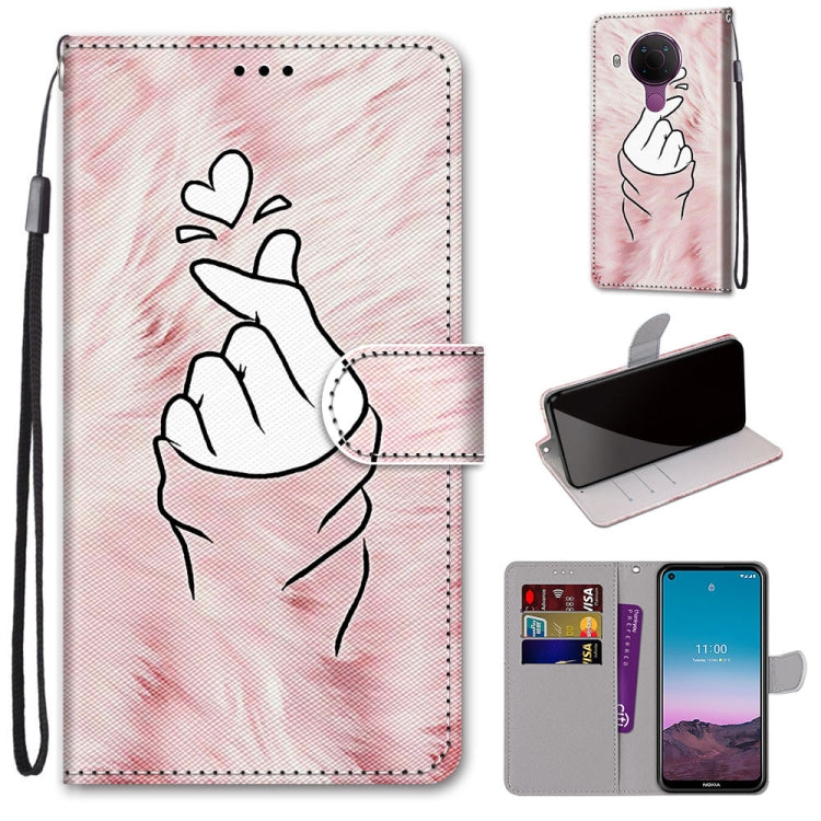 Hearts hand drawing PU leather phone wallet case with wrist strap, card slots, flip
