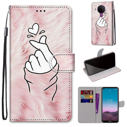 Hearts hand drawing PU leather phone wallet case with wrist strap, card slots, flip