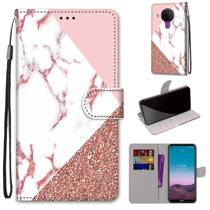 PU leather flip phone case with card slots and wrist strap, white red glitter pattern