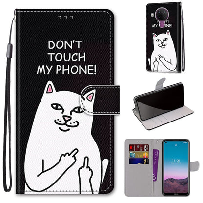 PU leather flip phone case with card slots and wrist strap, black cat design with text
