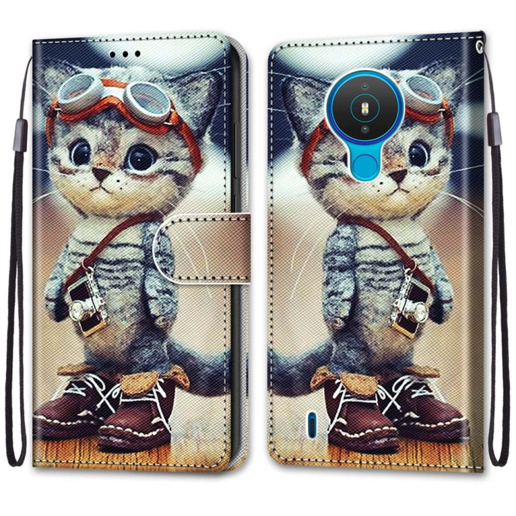 PU leather flip phone wallet case with full cat design, card holder and wrist strap.