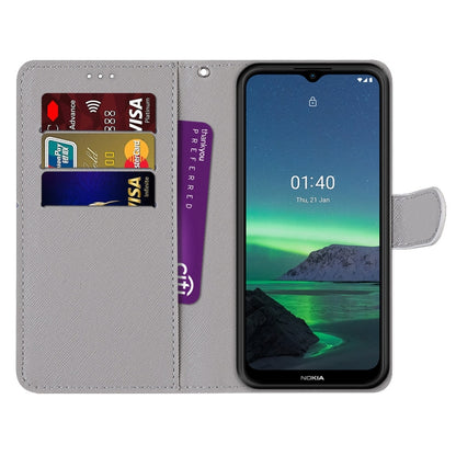 PU leather flip phone wallet case with card slots and cat-themed window design.