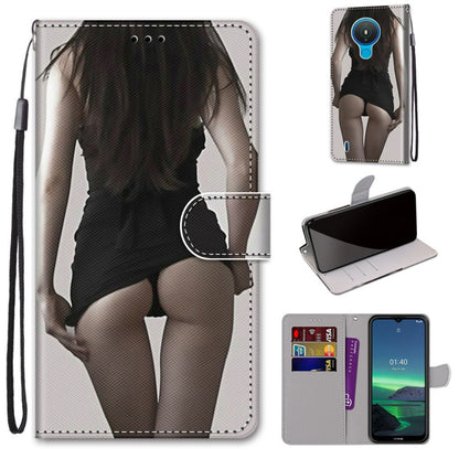 PU leather flip phone wallet case with black-and-white figure graphic and wrist strap.