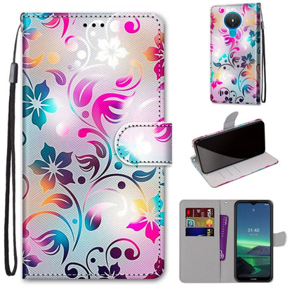 Faux leather phone wallet case with colorful floral swirl print, card slots, wrist strap