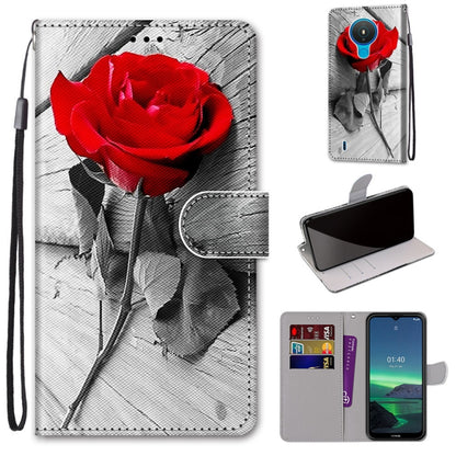 Faux leather phone wallet case with red rose print, card slots, folio stand, wrist strap