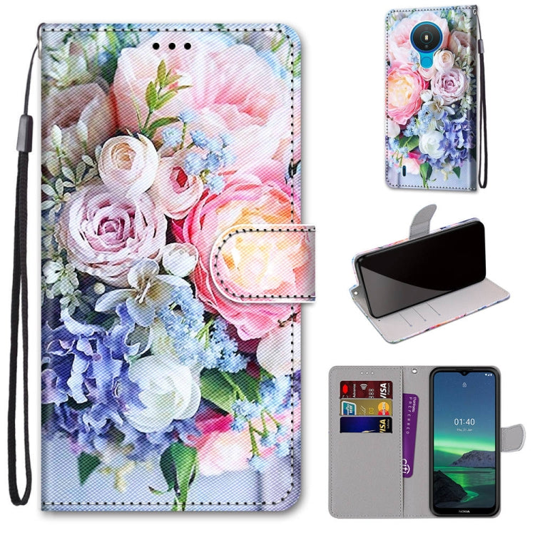 PU leather phone wallet case with flip cover and lanyard, colorful floral print
