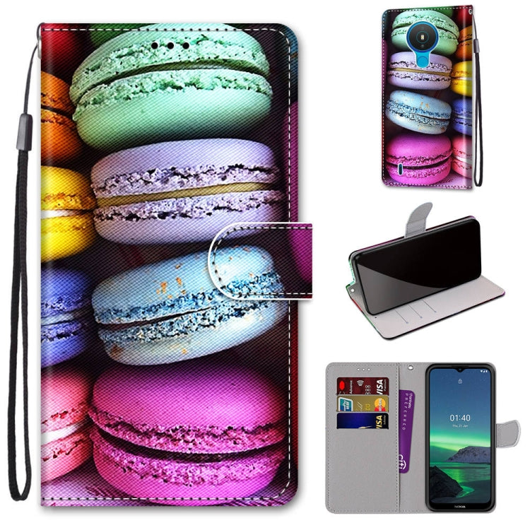 PU leather phone wallet case with flip cover and lanyard, colorful macaron pattern