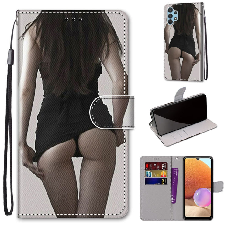 PU leather phone wallet case with flip cover and lanyard, black-and-white portrait photo
