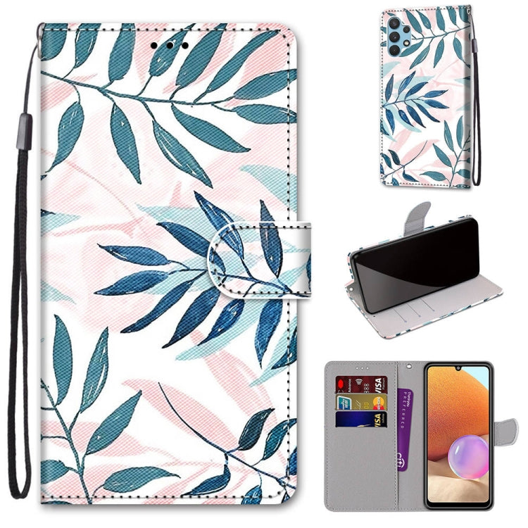 Leafy floral PU leather flip wallet phone case with card slots and wrist strap, teal and pink