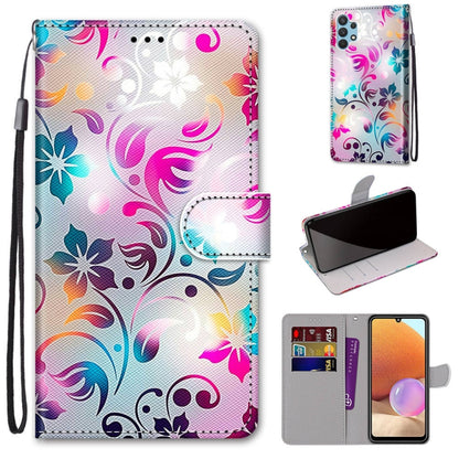 Colorful floral swirl PU leather flip wallet phone case with card slots and wrist strap