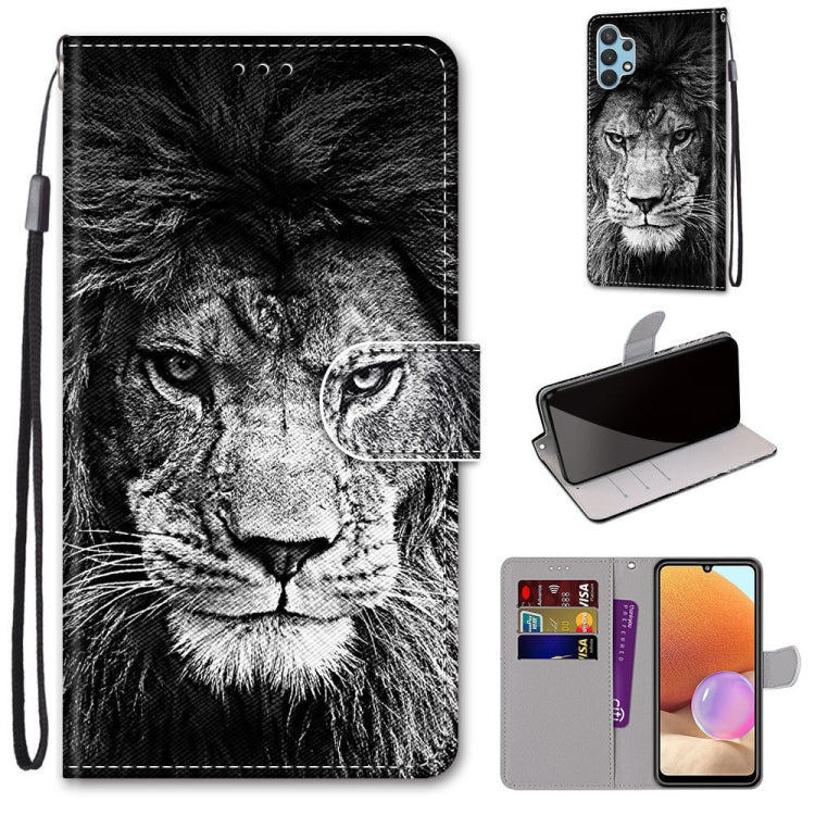 Black and white lion PU leather flip wallet phone case with card slots and wrist strap