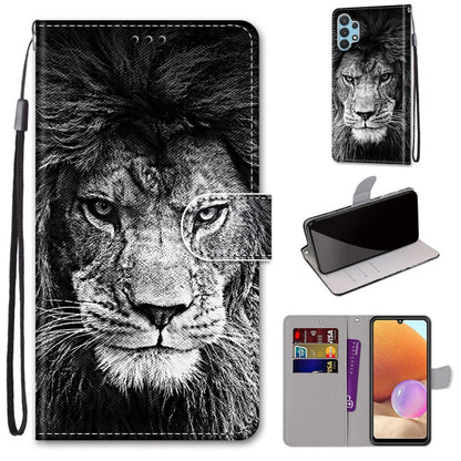 Black and white lion PU leather flip wallet phone case with card slots and wrist strap