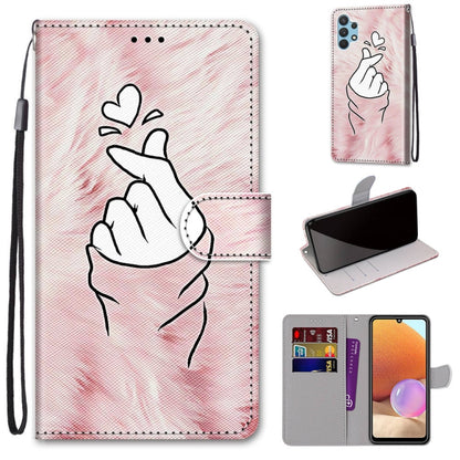 Pink watercolor hand heart PU leather flip wallet phone case with card slots and wrist strap