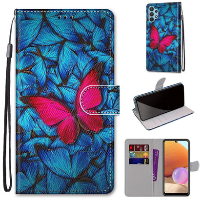 Blue and pink leaf PU leather flip wallet phone case with card slots and wrist strap