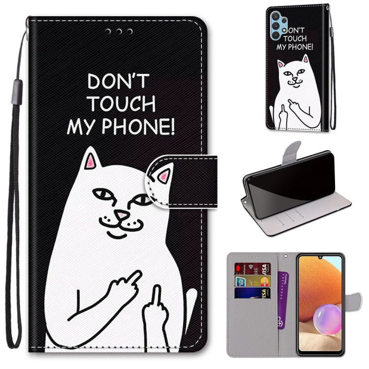 Flip PU leather phone wallet case with card slots and lanyard, black cat graphic with white text.