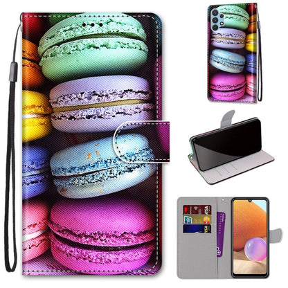 Flip PU leather phone wallet case with card slots and lanyard, colorful macaron pattern.