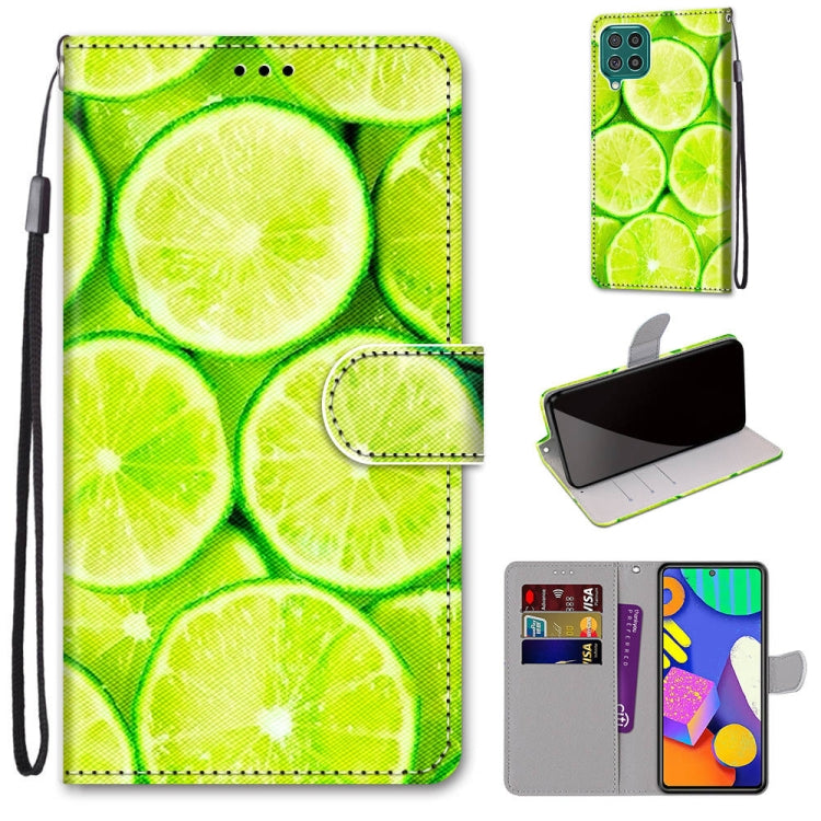 Flip PU leather phone wallet case with card slots and lanyard, green lime slice pattern.