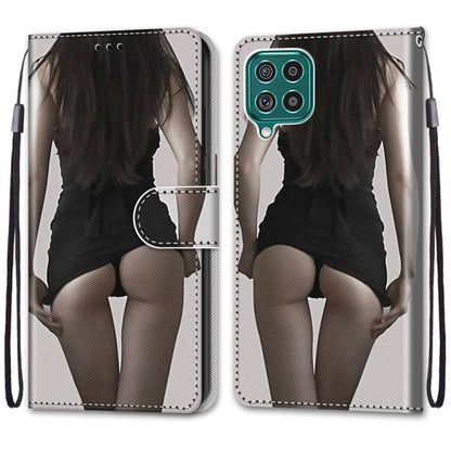 Flip PU leather phone wallet case with card slots and lanyard, black-and-white silhouette print.