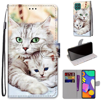 PU leather phone wallet case with cat photo print, flip cover, card slots, and wrist strap