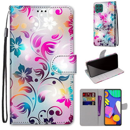 PU leather phone wallet case with colorful floral swirl print, flip cover, card slots, and wrist strap