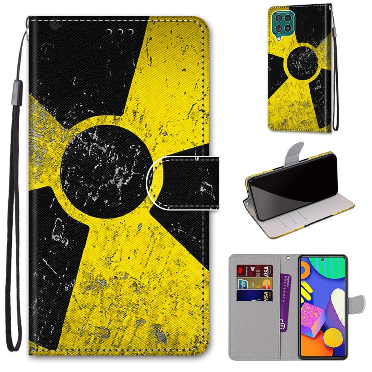 PU leather phone wallet case with yellow and black silhouette print, flip cover, card slots, and wrist strap