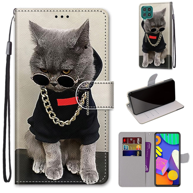 PU leather phone wallet case with gray cat photo print, flip cover, card slots, and wrist strap