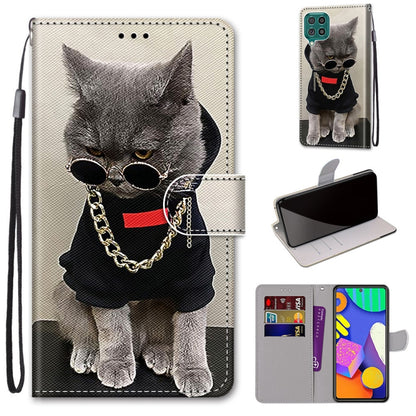 PU leather phone wallet case with gray cat photo print, flip cover, card slots, and wrist strap