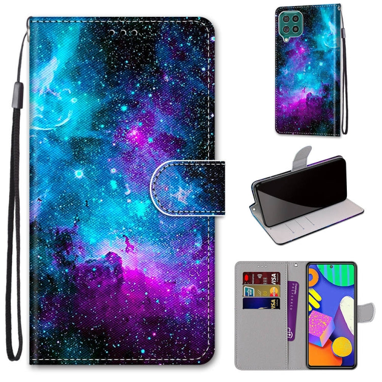 Phone wallet case with lanyard, galaxy space print, horizontal flip and card holder pocket