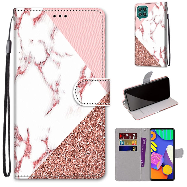 Phone wallet case with lanyard, marble and glitter pink print, horizontal flip card pocket