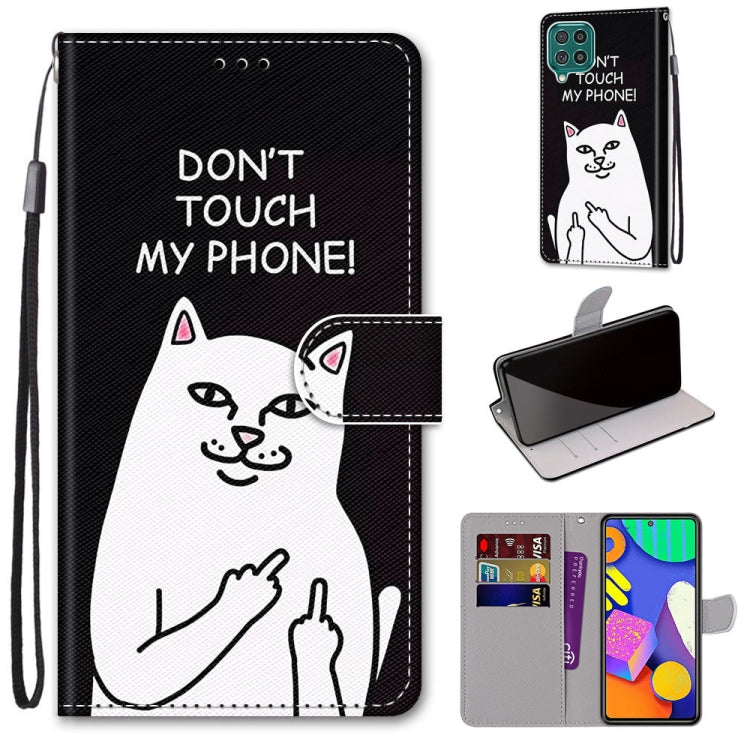 Phone wallet case with lanyard, cat graphic on black background, horizontal flip card pocket