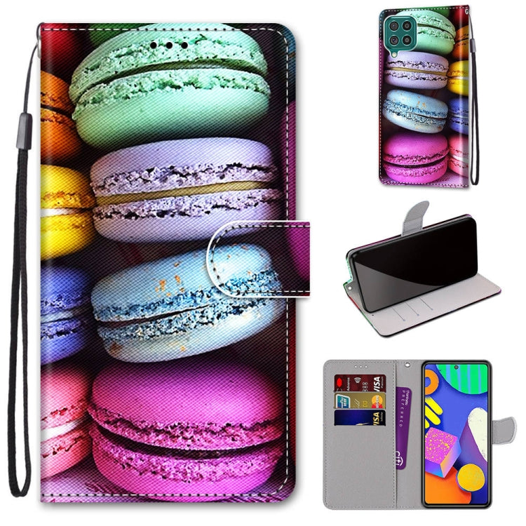 Phone wallet case with lanyard, colorful macarons print, horizontal flip card holder